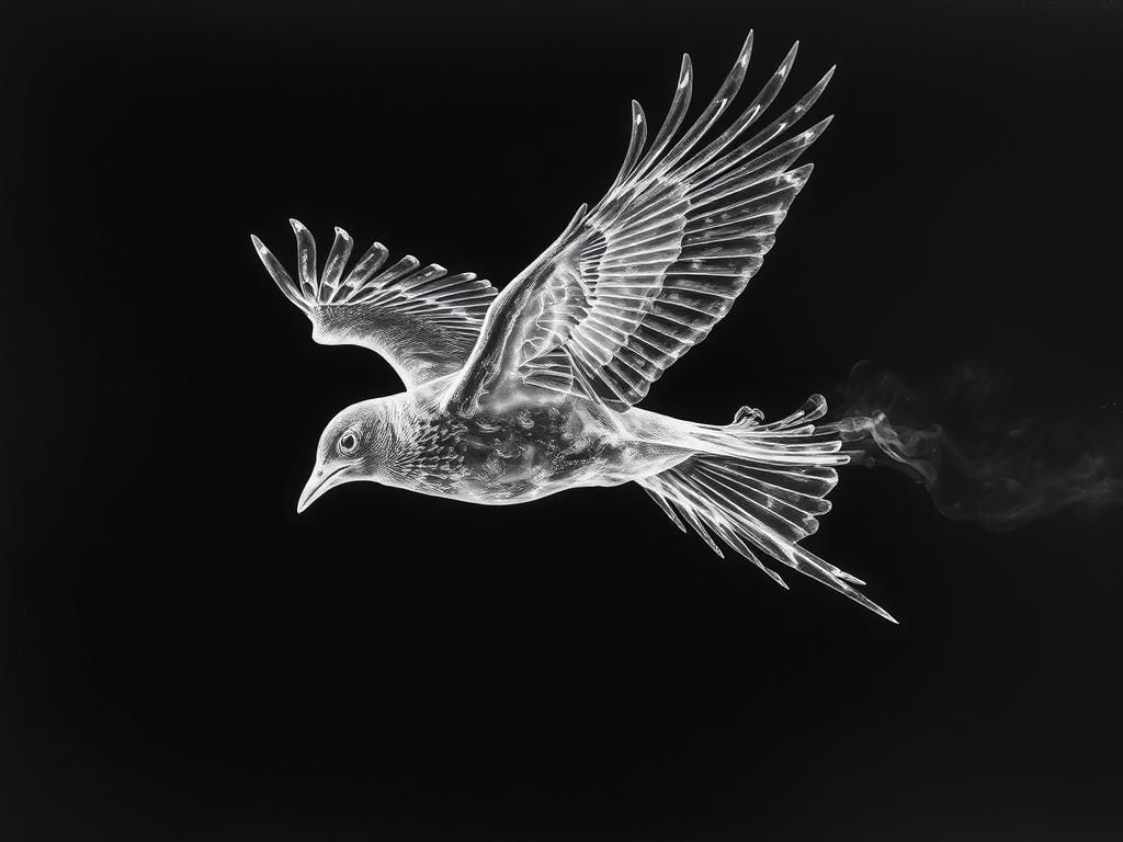Ethereal Night Bird in Flight: Double Exposure Art