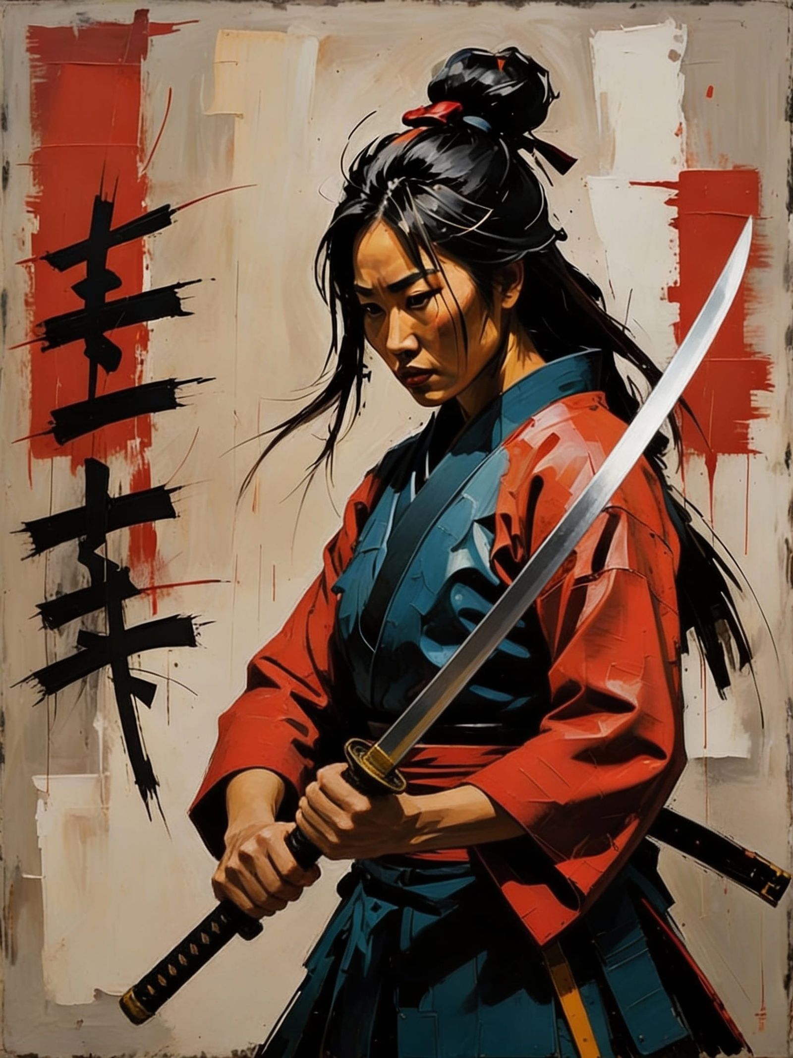 Samurai Warrior in Moody Abstract Expressionist Style