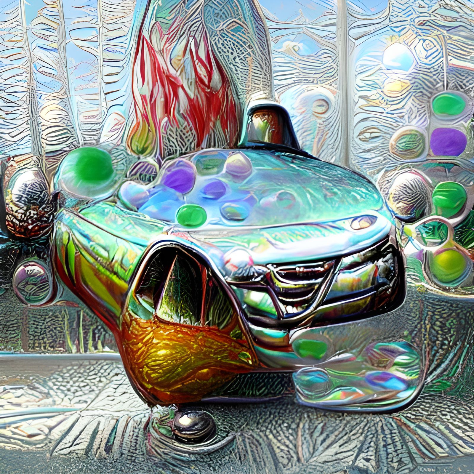 Vivid Molten Glass Car with Magical Particles