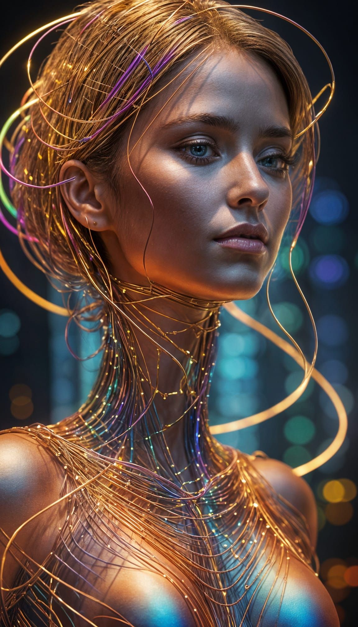 Rainbow Wire Woman: Intricate Modern Sculpture