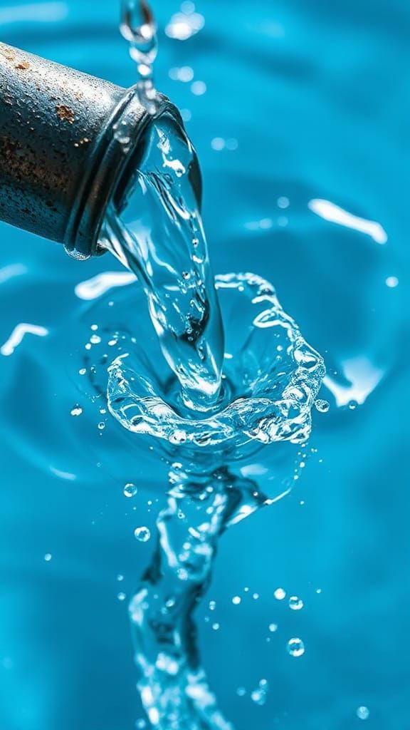 Hyperrealistic Macro Photo of Water Flowing From Pipe