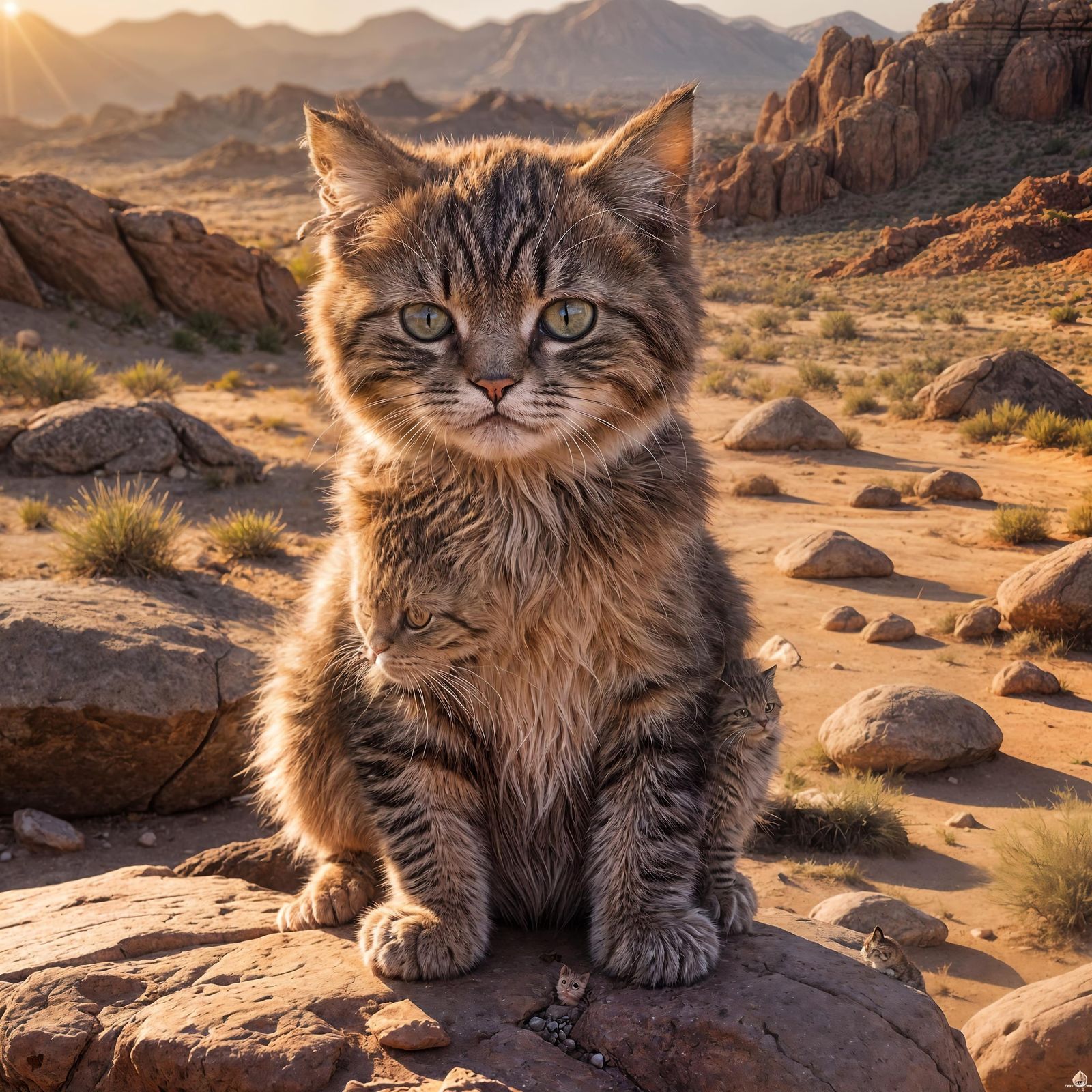 Grumpy Kitten at Desert Sunset