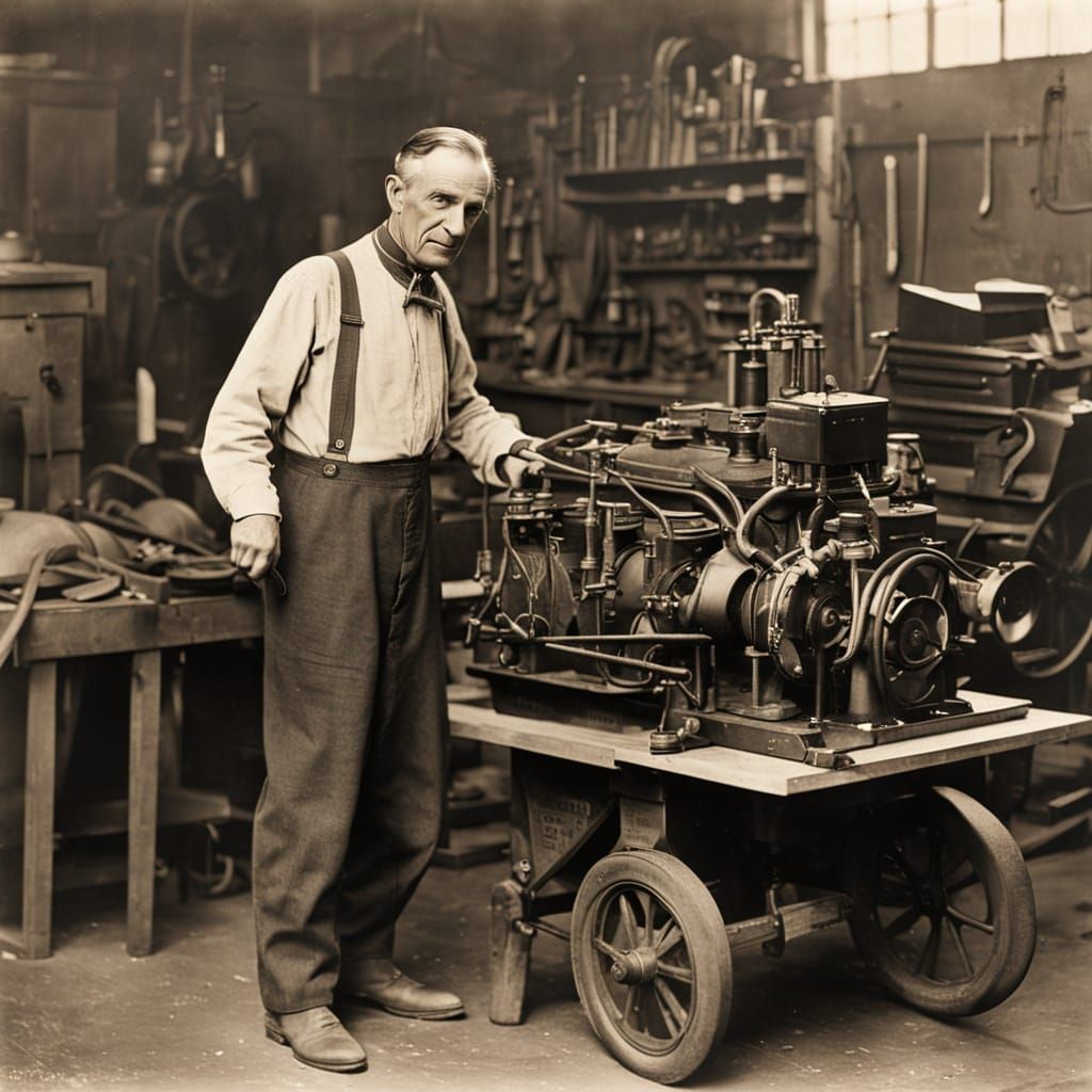 Henry Ford Crafts First Automobile in Industrial Garage