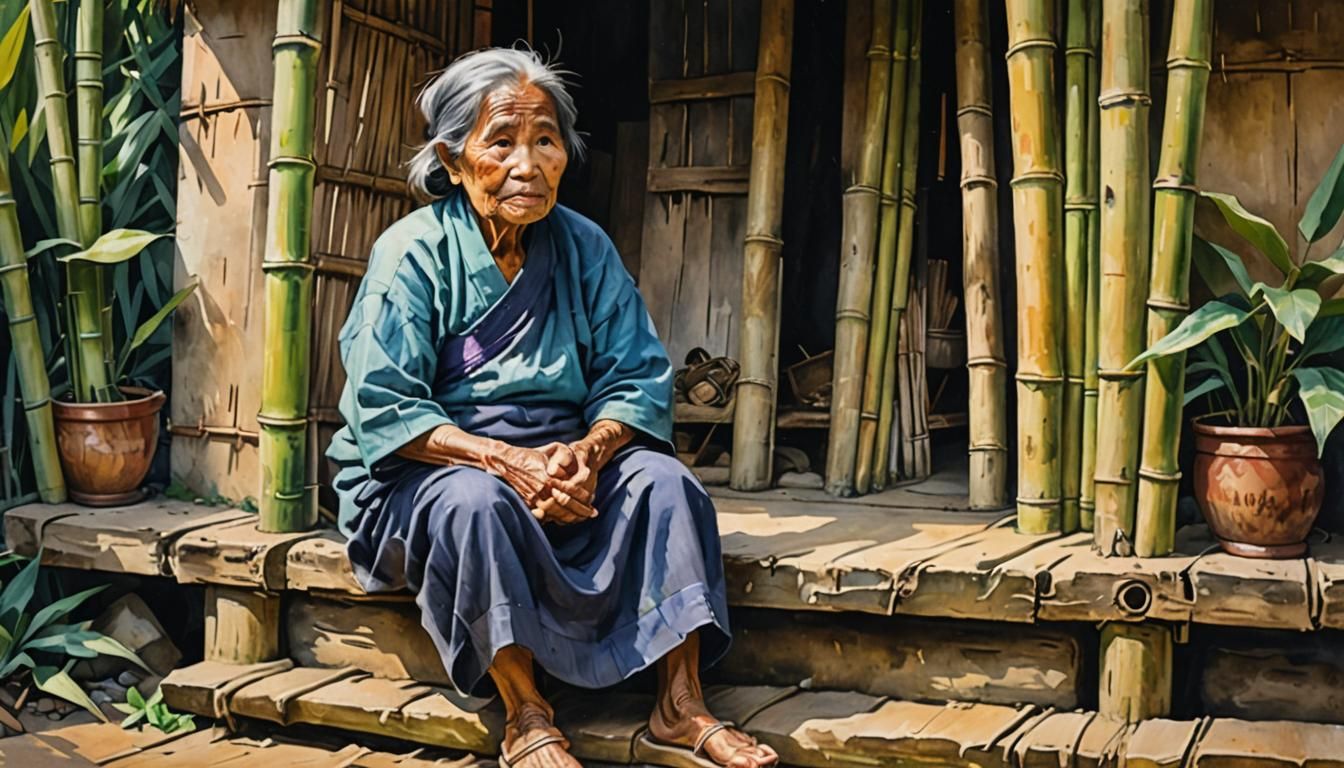 Filipino Woman in Gouache Style Impressionist Painting