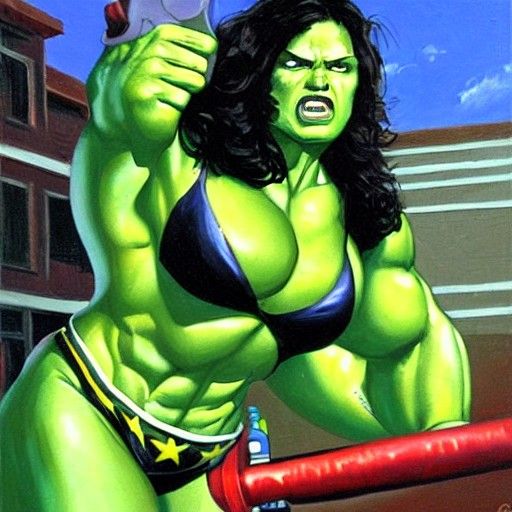 She Hulk Wrestling Championship: An Oil Painting