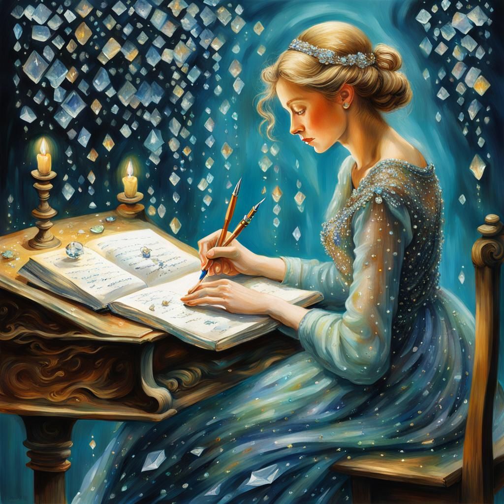 Ethereal Woman Emerges from Diamond Pen, Van Gogh Style