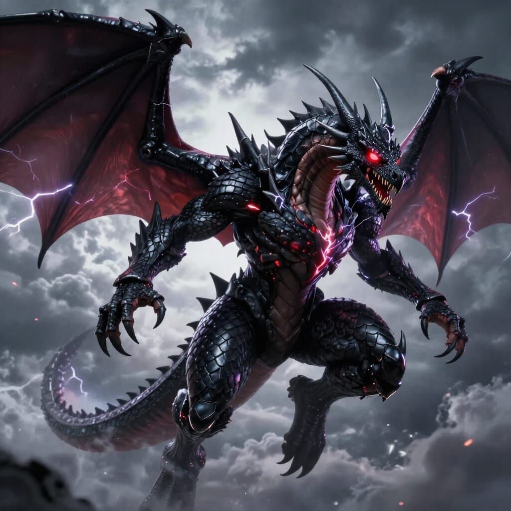 Acnologia Dragon Soars Through Stormy Skies in 3D Anime Styl...