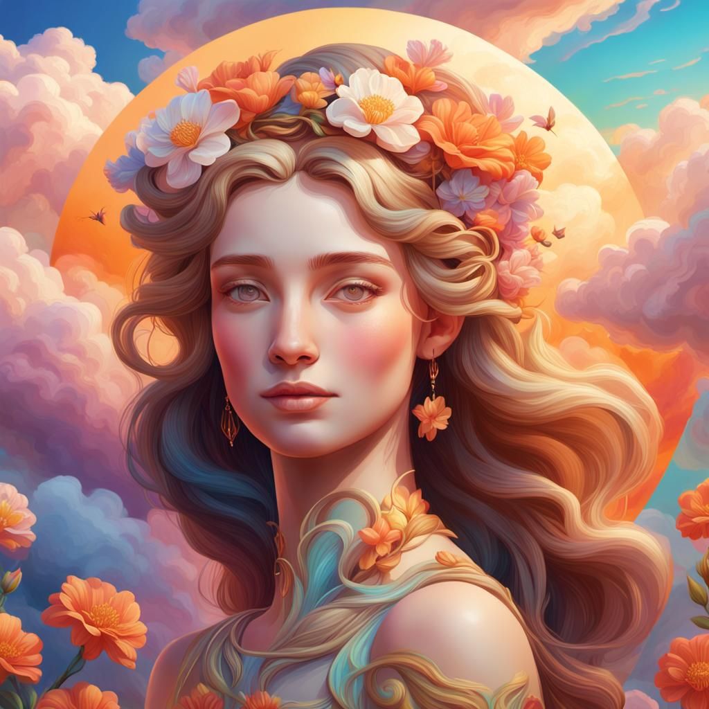 Hyperrealistic Goddess of Love in Art Nouveau Style