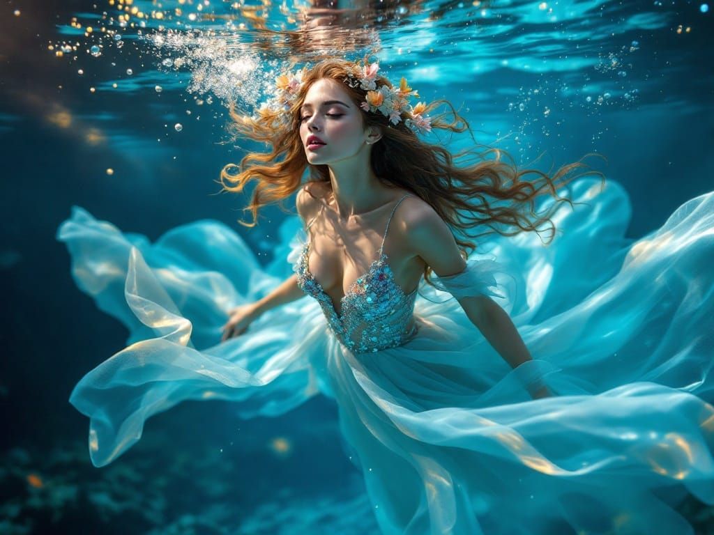 Ethereal Underwater Dancer in Serene Ocean