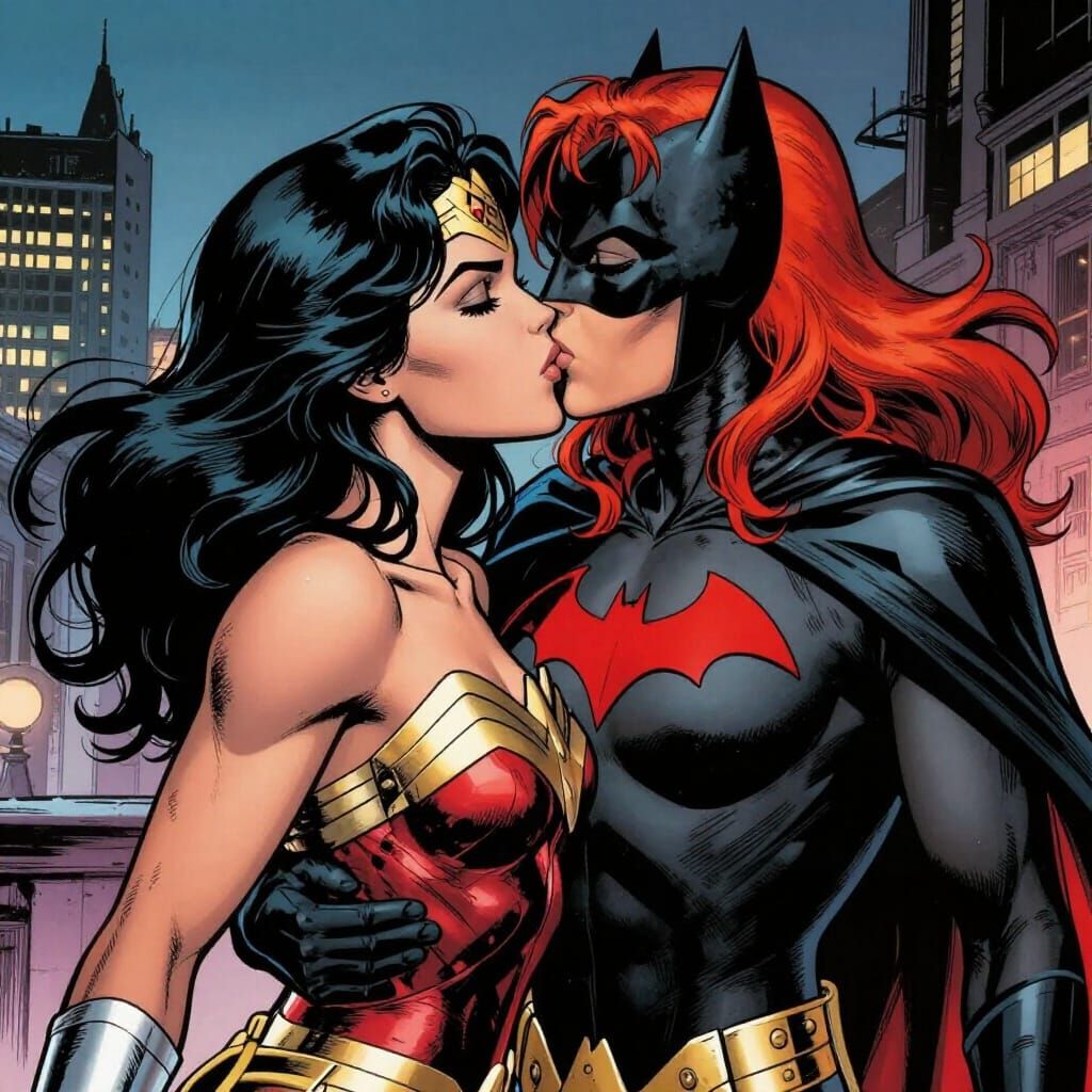Bat Woman and Wonder Woman Share Passionate Comic Kiss