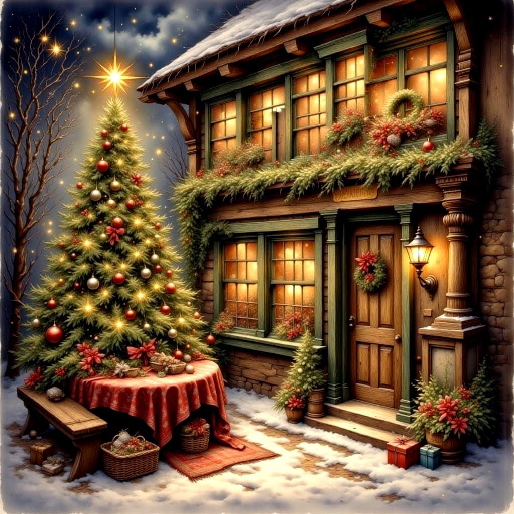 Christmas Holiday Traditions in Antique Watercolor Style