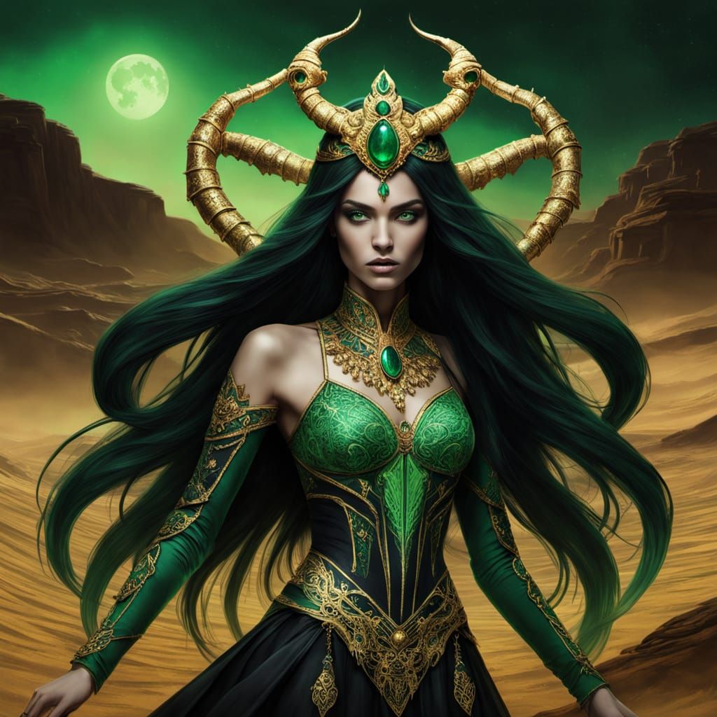 Scorpion Queen in Toxic Desert as Oil Painting