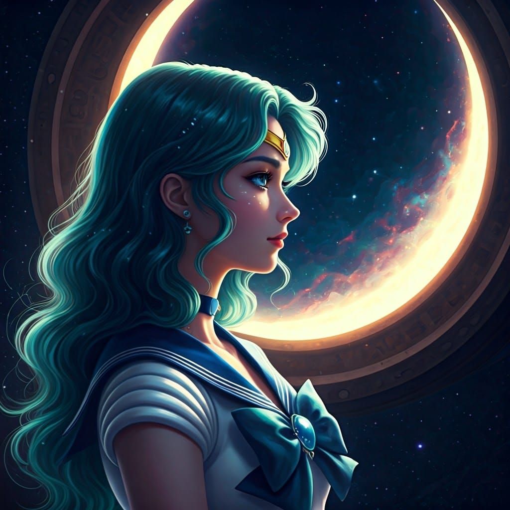 Ethereal Sailor Neptune Illuminated by Celestial Light
