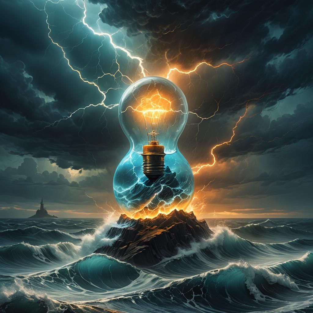 Stormy Sea Inside Lightbulb as Fantasy Concept Art