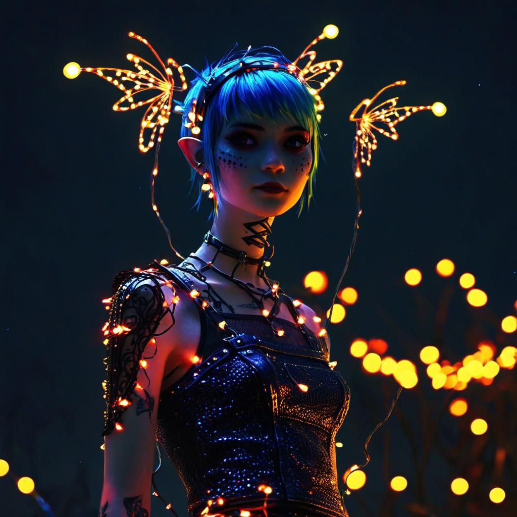Fiery Fairypunk Amidst Fairy Lights