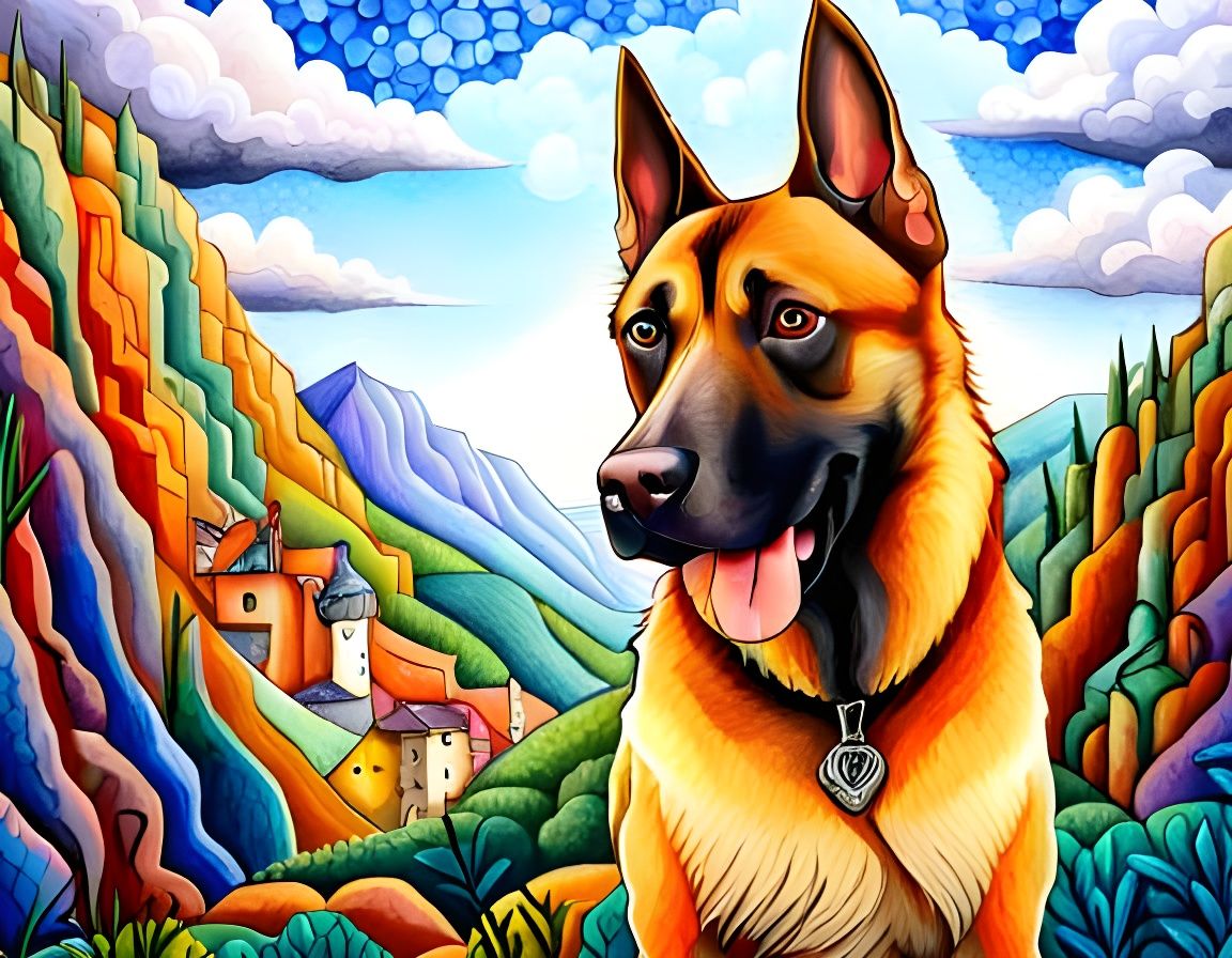 Adorable Moonlit Cubist Canine Duet