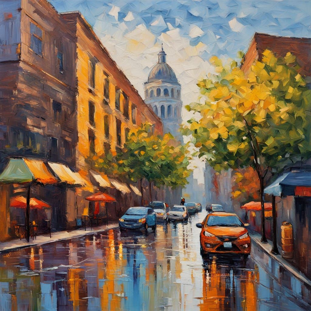 Neo-Impressionist San Antonio Cityscape in Impasto Oil