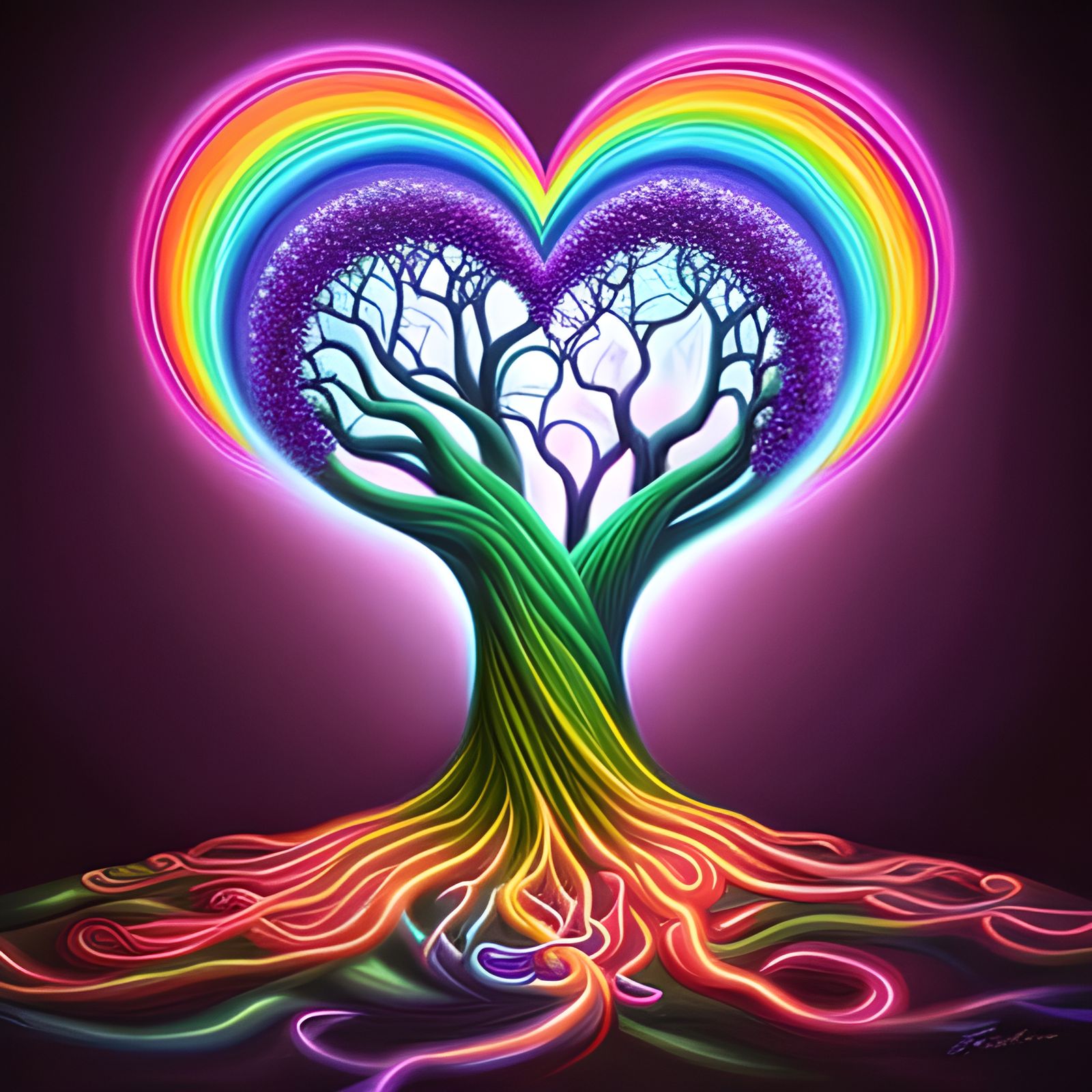 Rainbow Heart Tree of Life in Detailed Fantasy Art