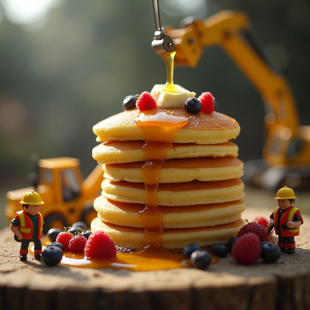 Golden Pancakes in Vibrant Construction Scene