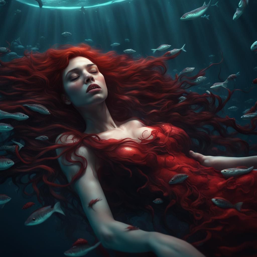 Underwater Dream: Girl in Living Dress, Detailed Matte Paint...
