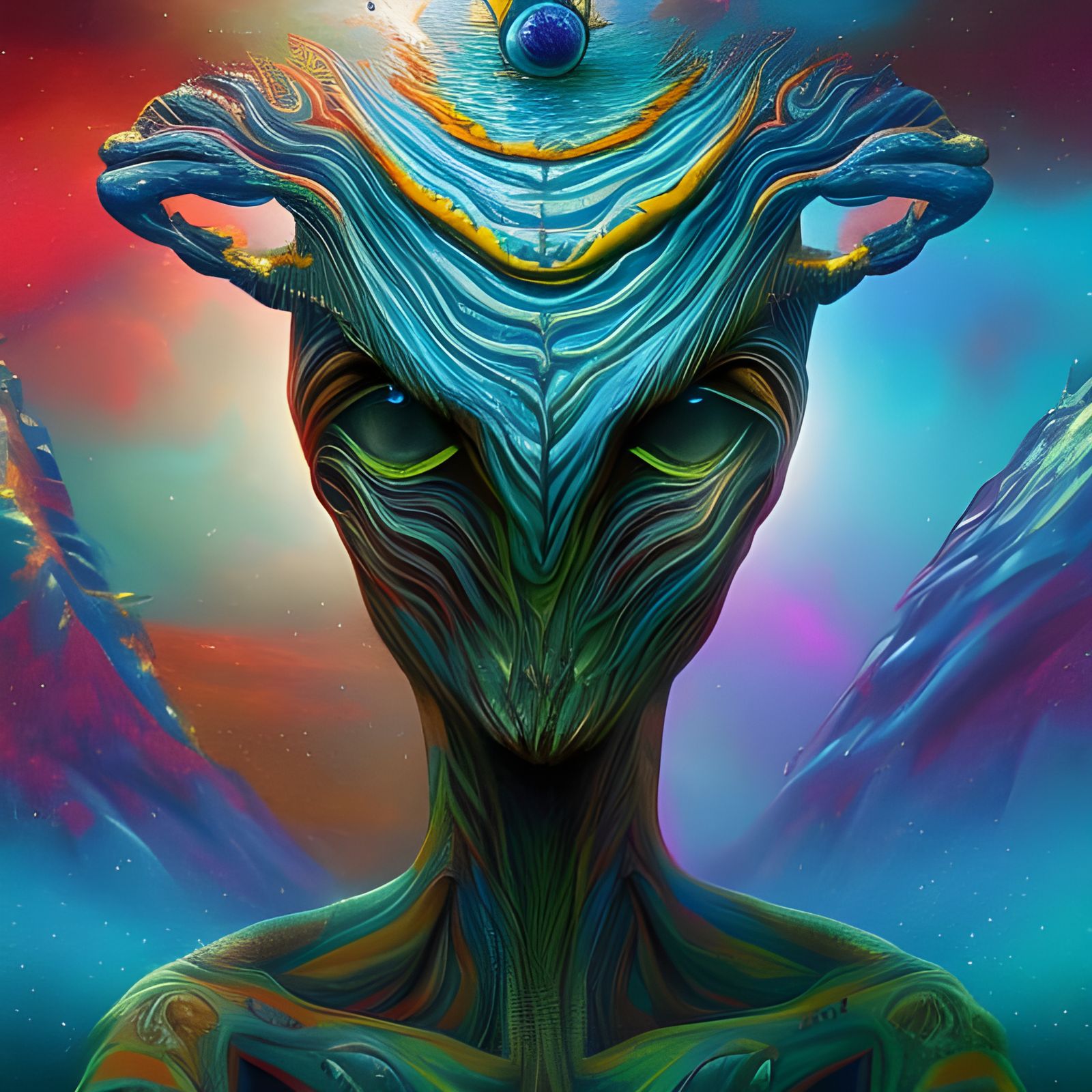 Surreal Alien Merging With Water: Psychedelic Earth Tones