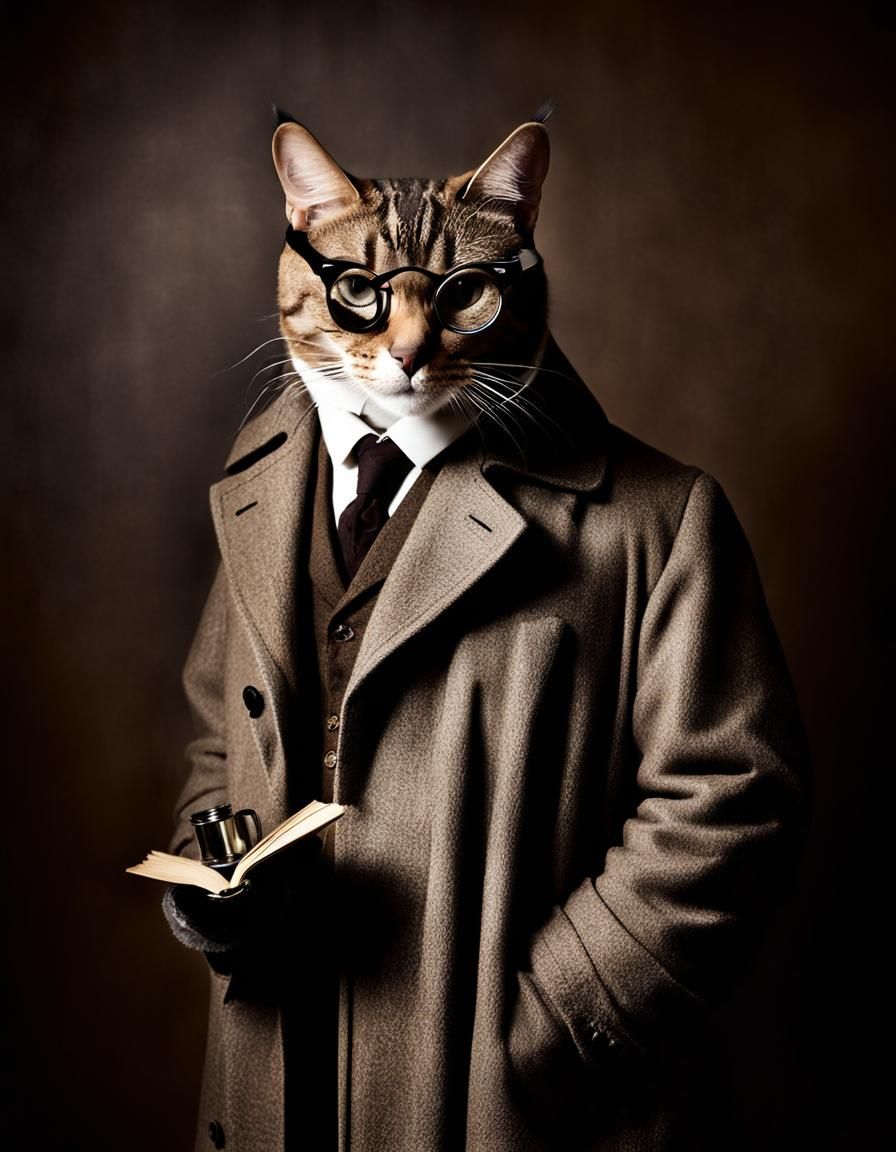 Cat as Sherlock Holmes in Retro Portrait
