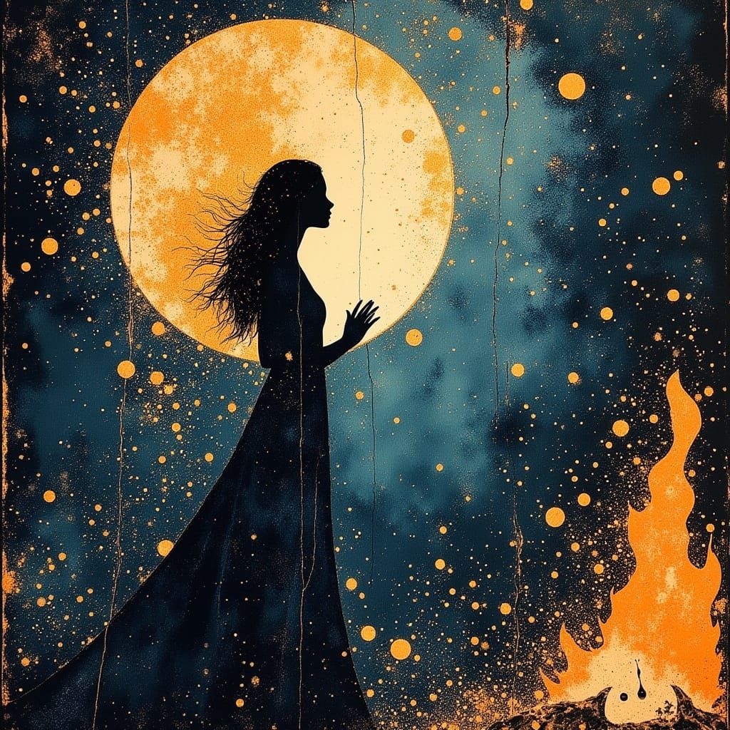 Gypsy Woman Dancing Under a Starry Sky
