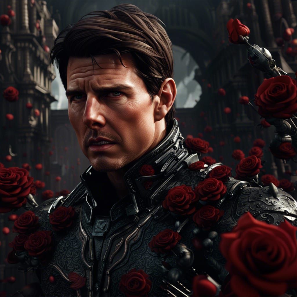 Tom Cruise Portrait with Black Roses: Matte Painting