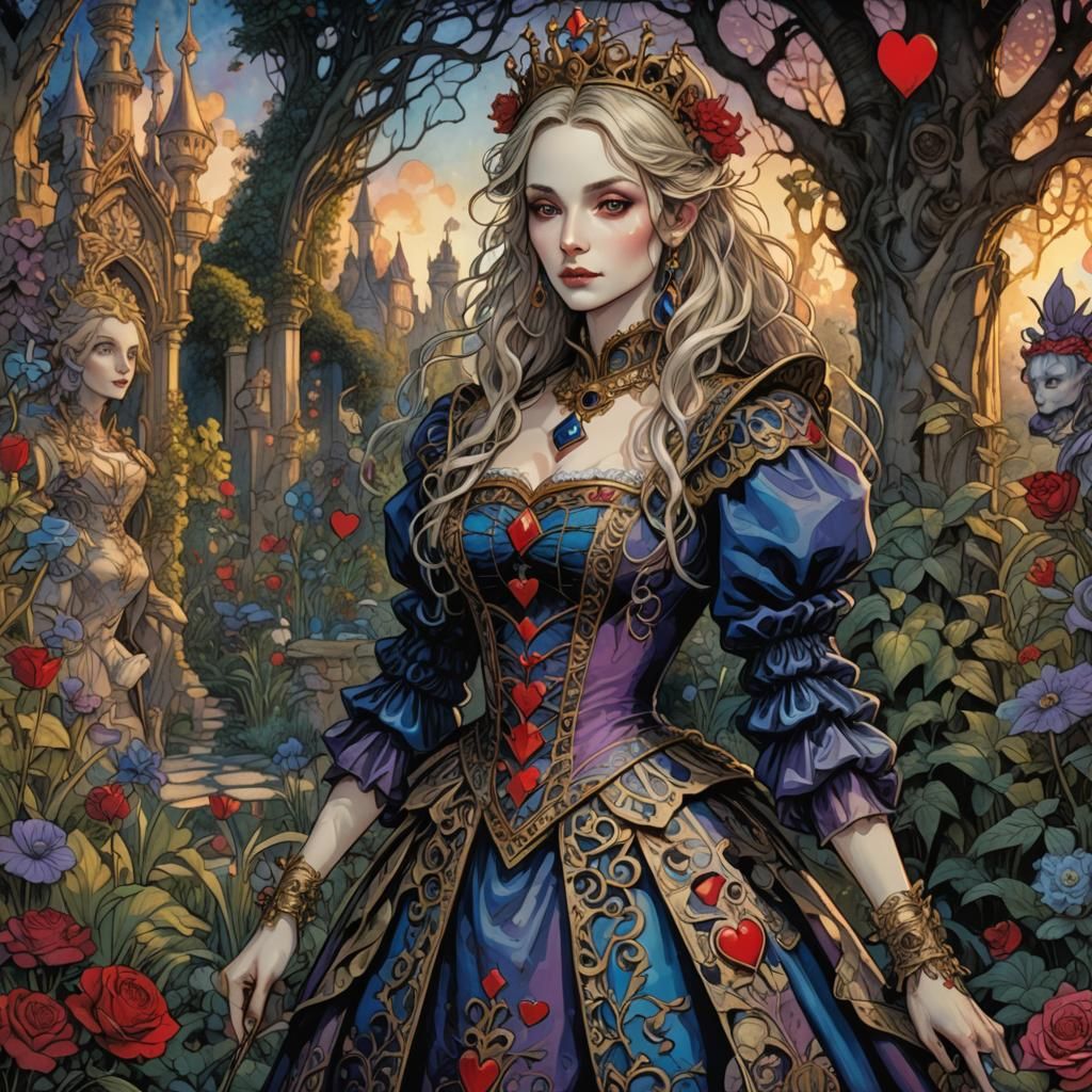 Alice Meets the Queen: Fantasy Art Illustration