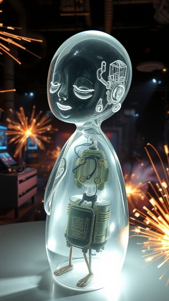 Hollow Glass AI Figure: Surreal Futuristic Sculpture