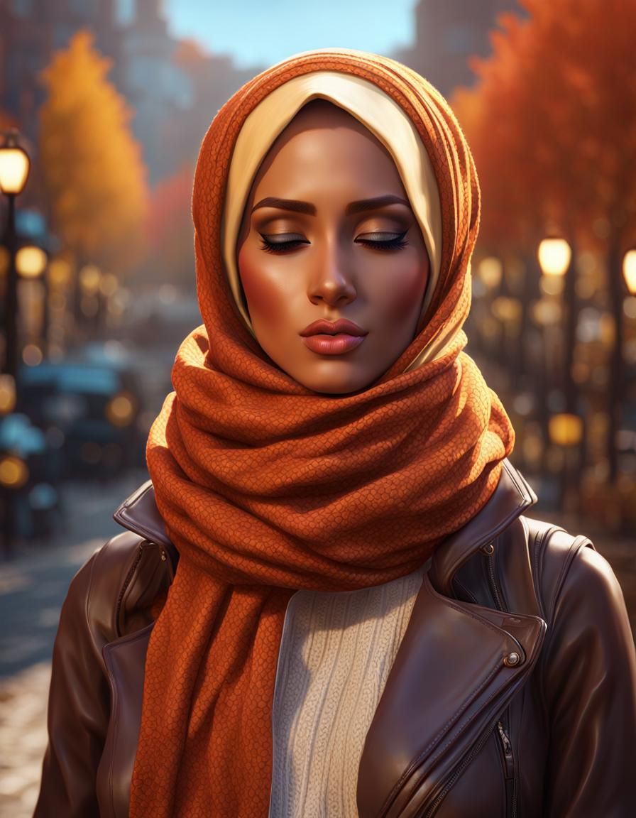 Cozy Autumn Portrait of Woman in Hijab