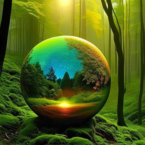 Enchanted Copper Orb in Fantasy Landscape
