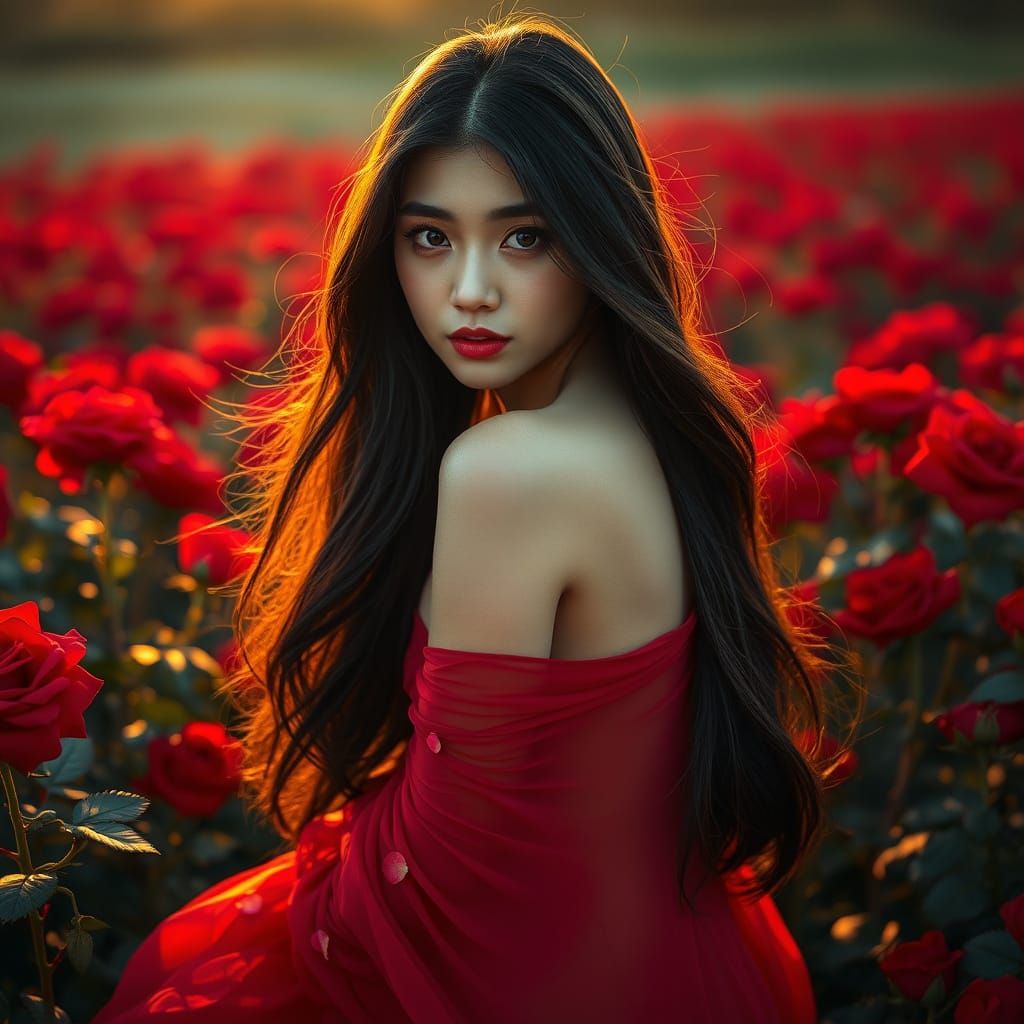 Sensual Red Rose Portrait in Fine Art Photography Style