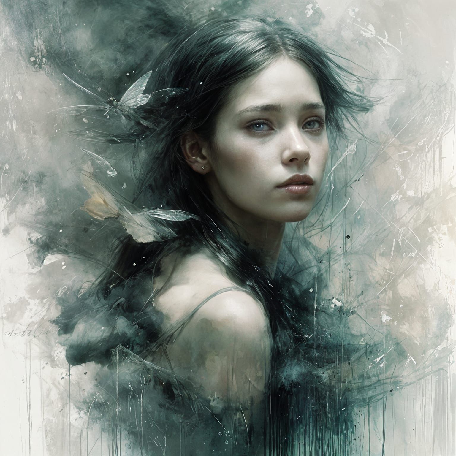 Enigmatic Watercolor Fairy Portrait