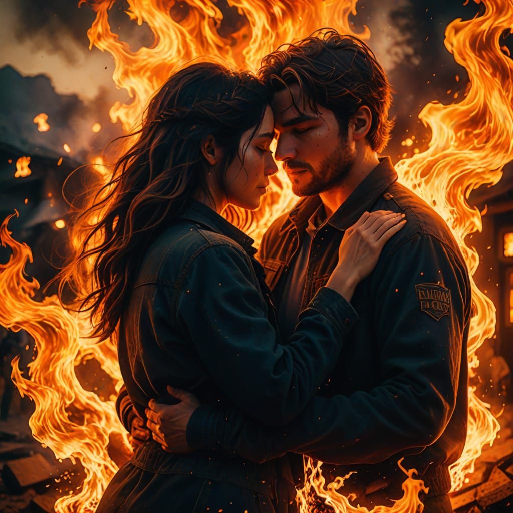 Passionate Embrace in Fiery Digital Art