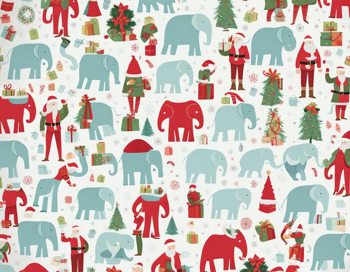 Festive White Elephant Gift Wrapping Paper