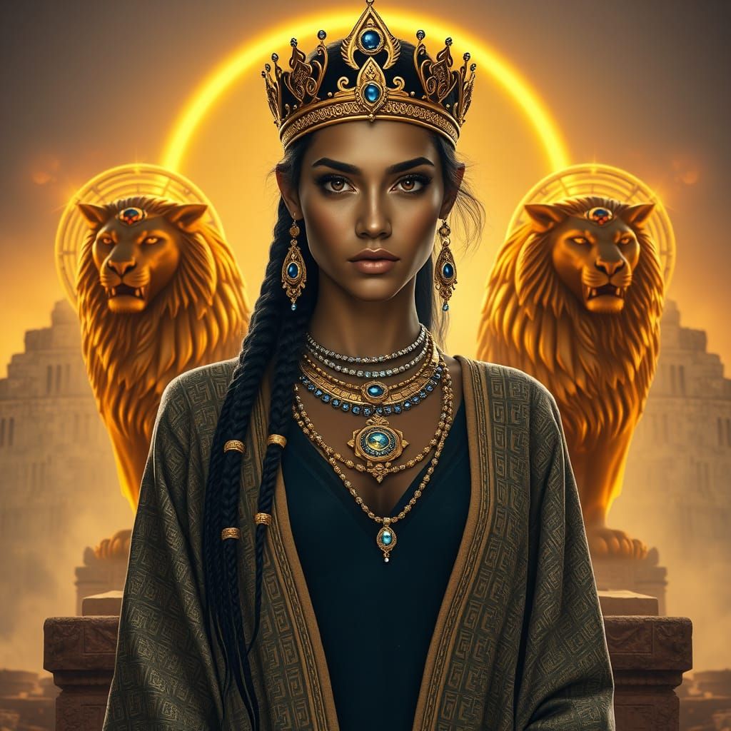 Ishtar-Inspired Woman in Ancient Mesopotamian Ruins