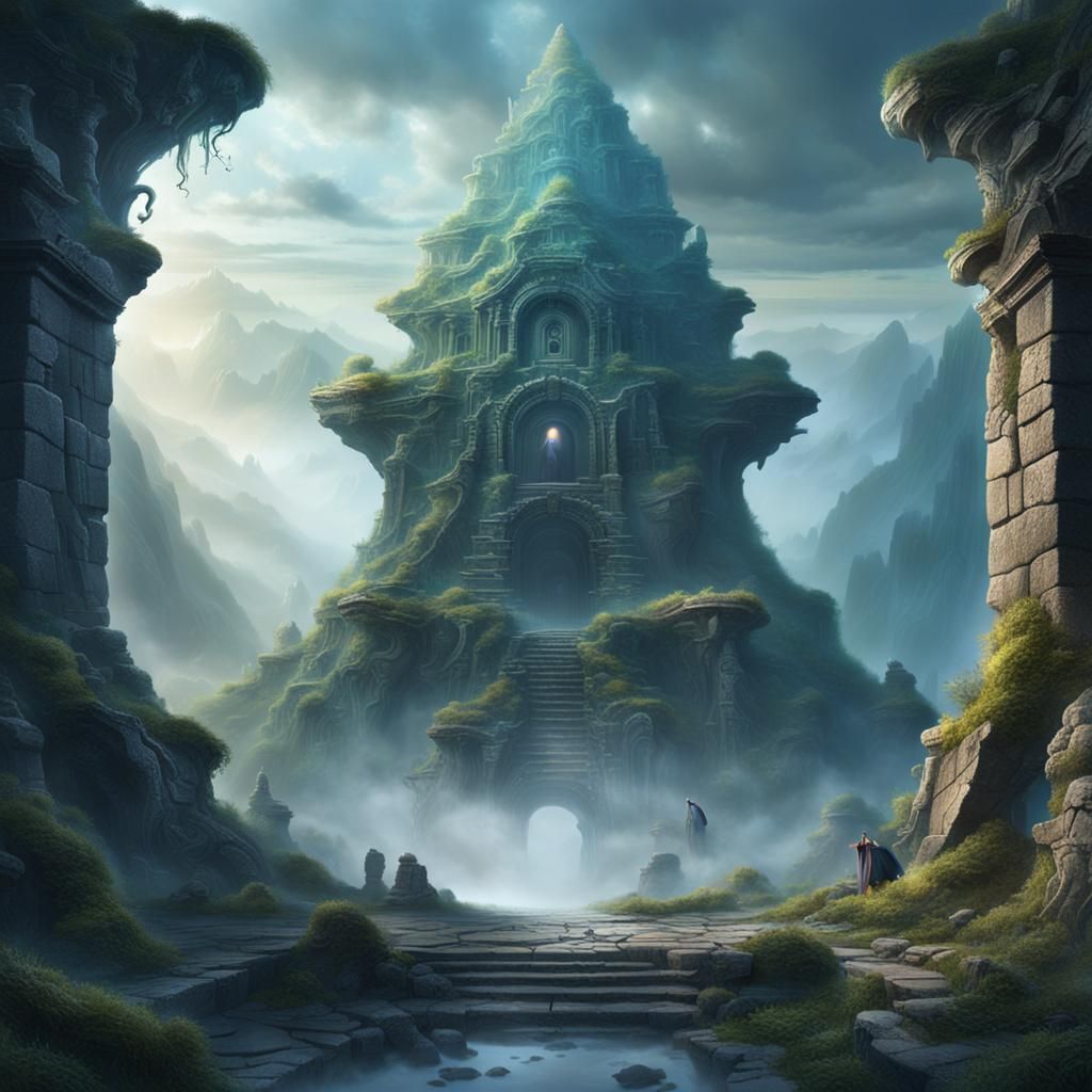 Cyclops in Ruined Temple, Digital Matte Painting