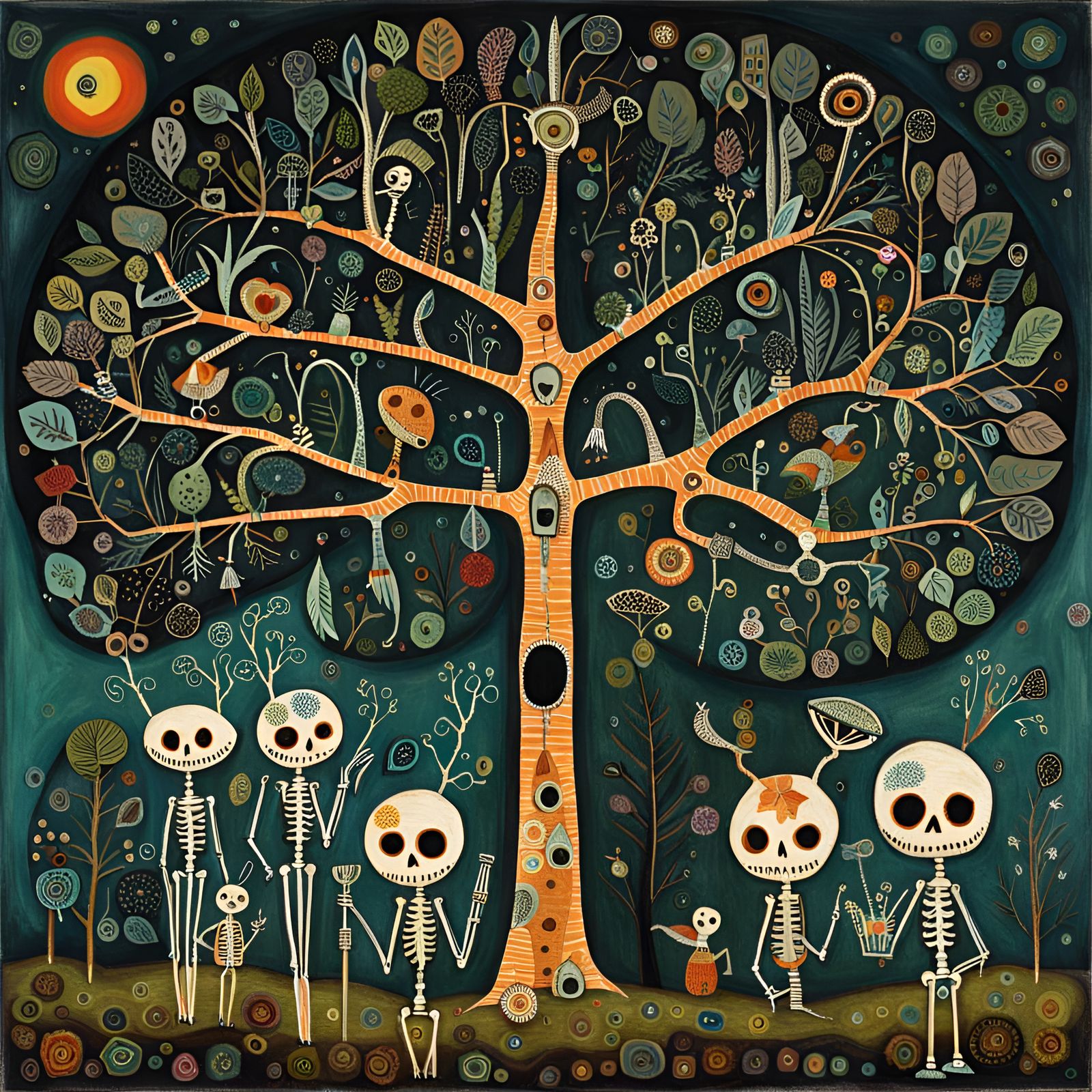 Cute Skeleton Forest Critters in Art Brut Style