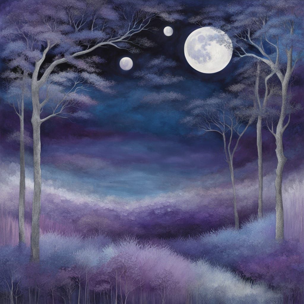 Ethereal Lunar Dreamscape in Soft Blues and Purples
