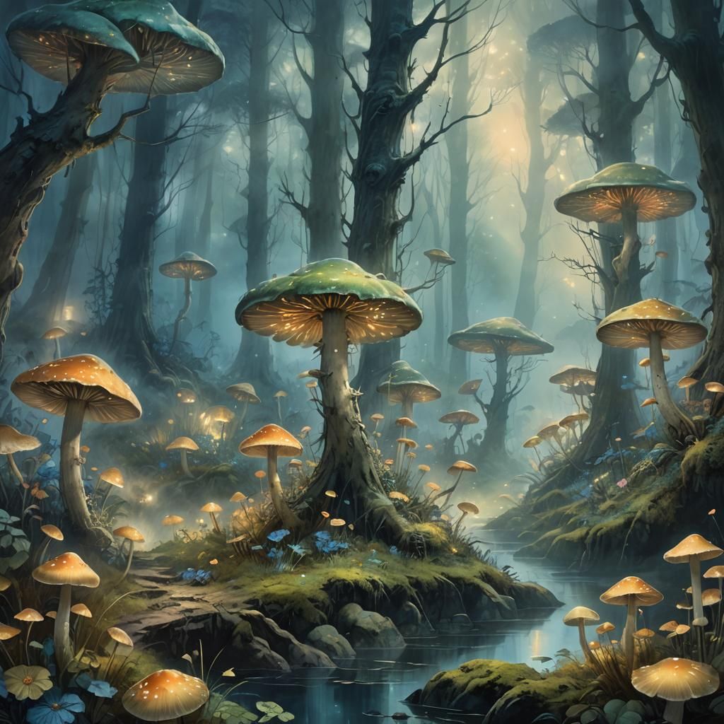 Mystical Forest in Fog: Dreamlike Concept Art