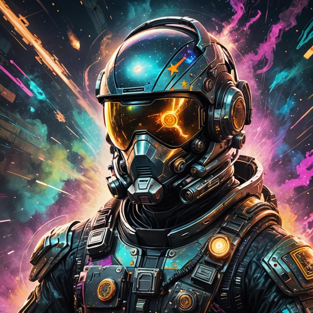 Astronaut with Smoking Wheels in Cyberpunk Style