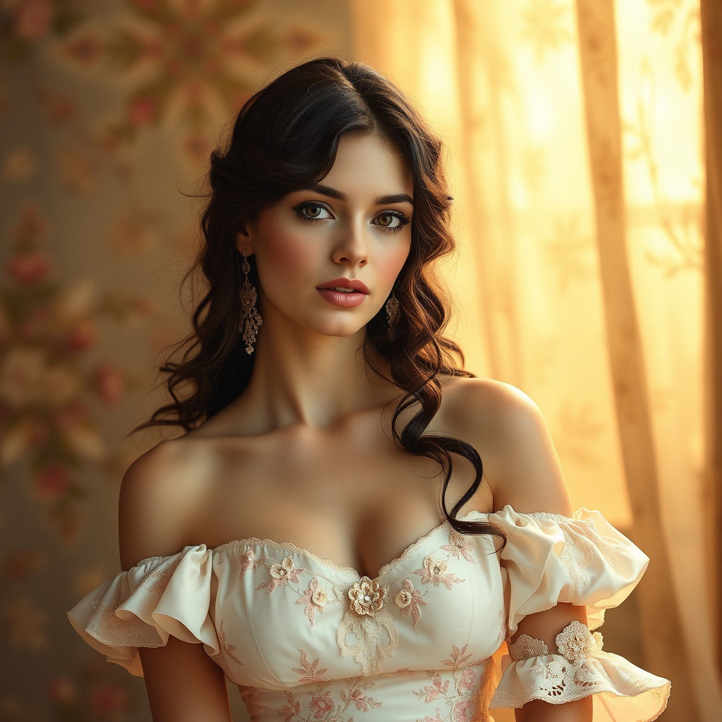 Woman in Pastel Taffeta Dress, Opulent Art Style