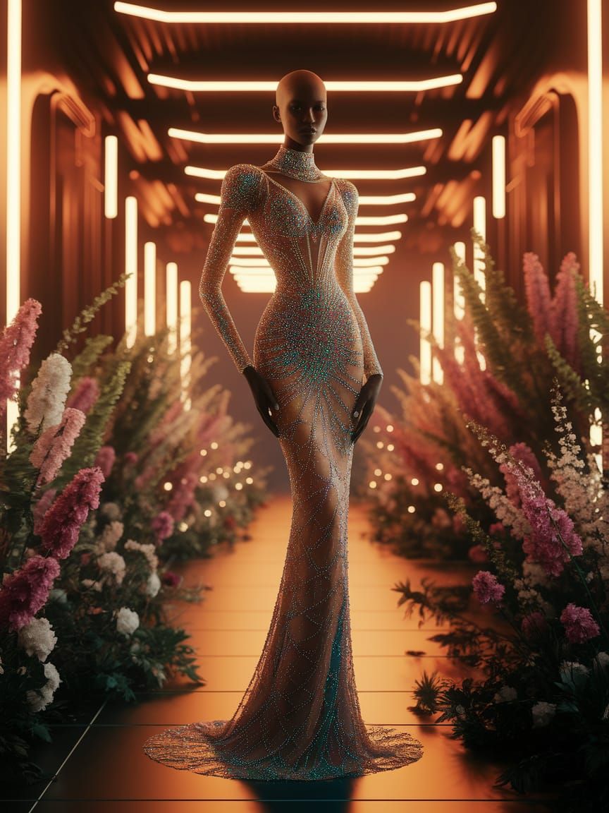 Afro-Futuristic Woman in Beaded Wedding Dress