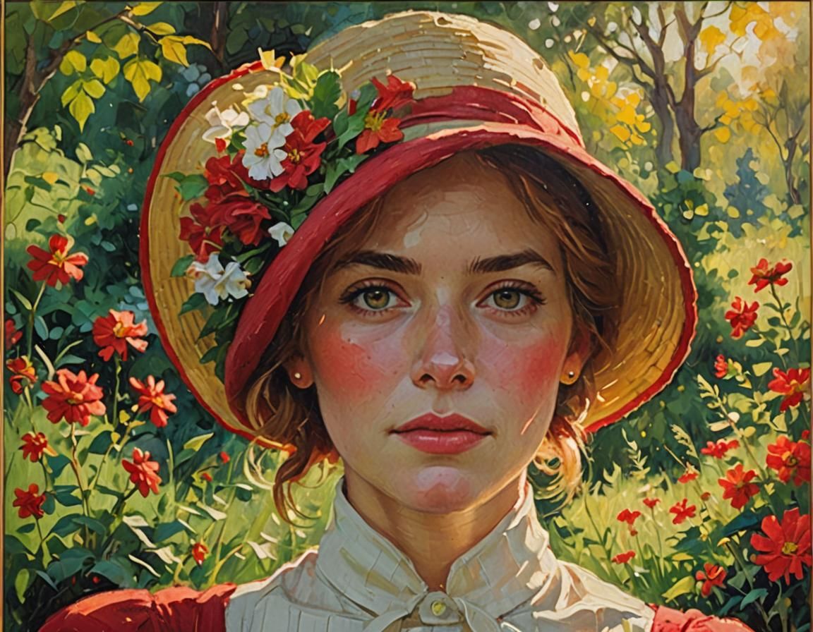 Woman in Red Hat: Impressionist Oil Painting