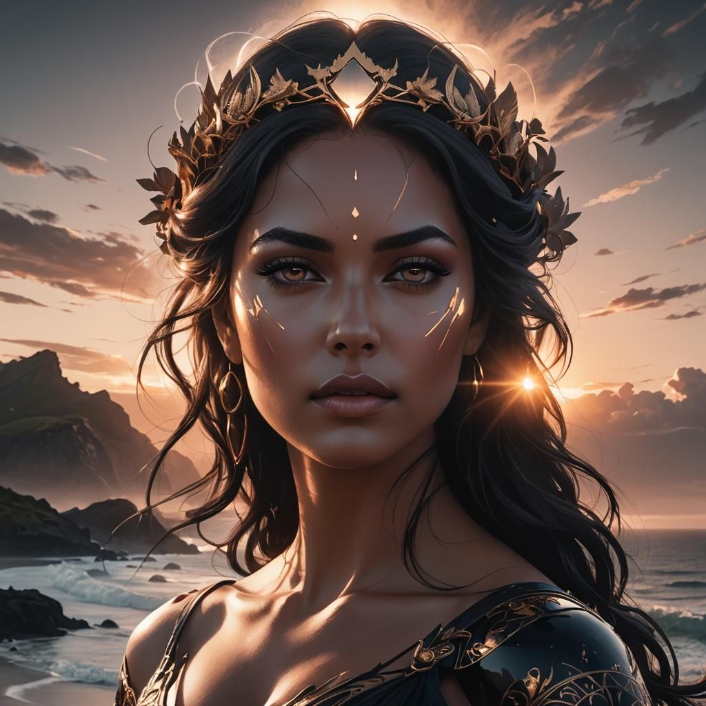 Goddess Silhouette Double Exposure with Sunset Coast