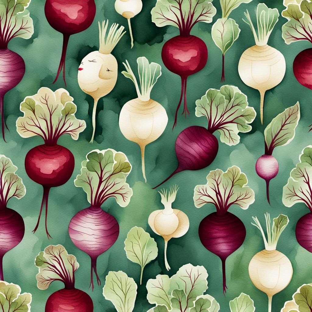 Whimsical Watercolor Vegetables in Folk Art Style