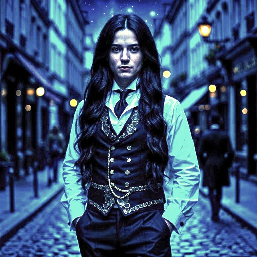 Steampunk Vest in Impressionistic Paris Street Scene