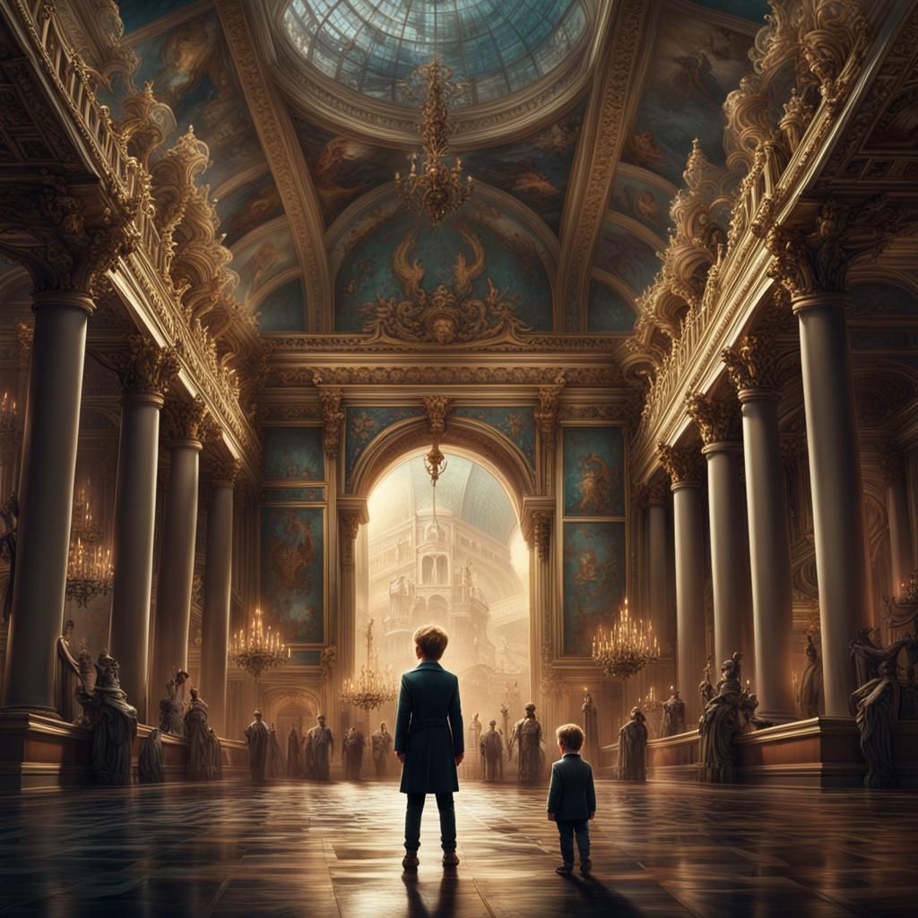 Cartoon Prince in Palace with Dollars: Matte Painting