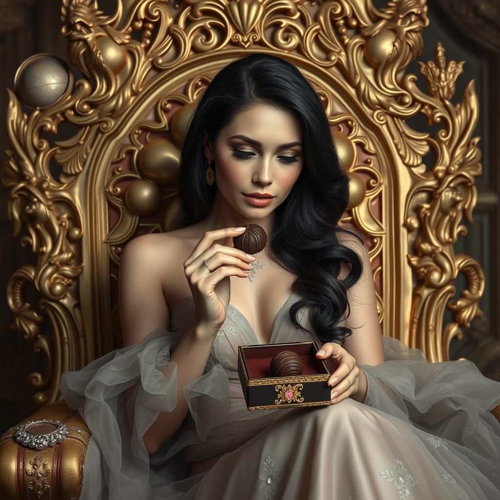 Elegant Woman in Throne Room, Dark Chocolate Truffle